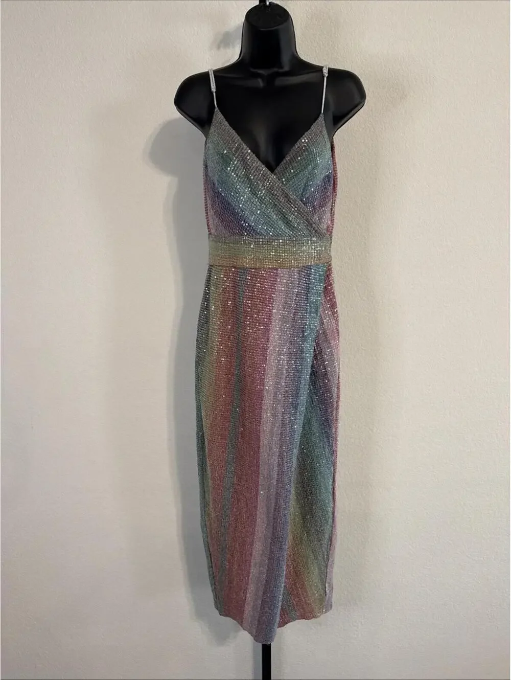 SAYLOR Rainbow Meghan Sequin Mini Dress Spaghetti Straps - MED **FLAWED** - Picture 2 of 13